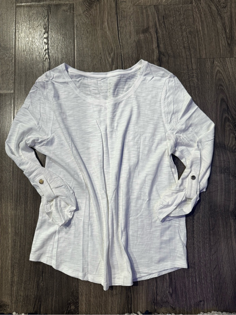 Chico's Light White Long-Sleeve Button-Tab ultimate Tee size medium women